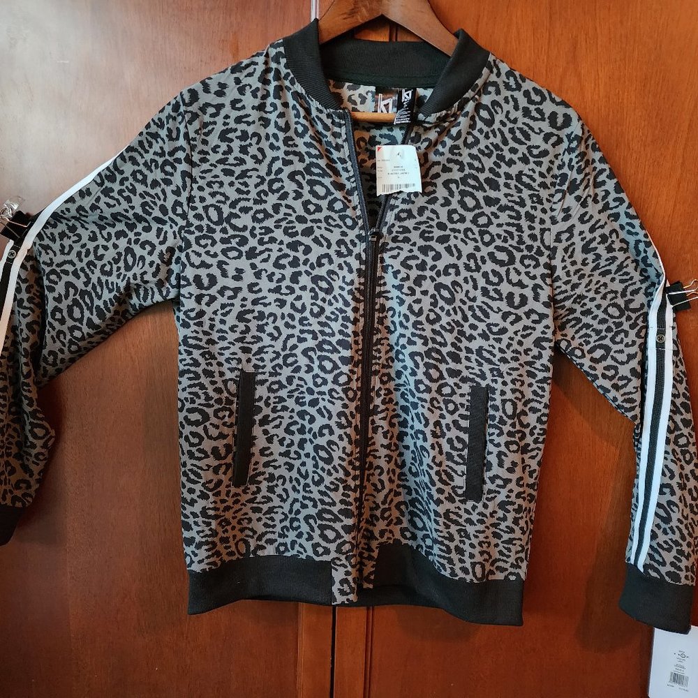 KI PRO Grey Leopard Striped Track Jacket New with Tags Women's Large